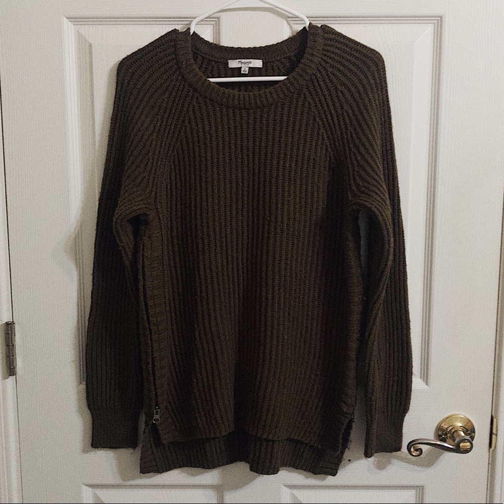 Madewell Sweater with Side Zip - SZ S - moss green